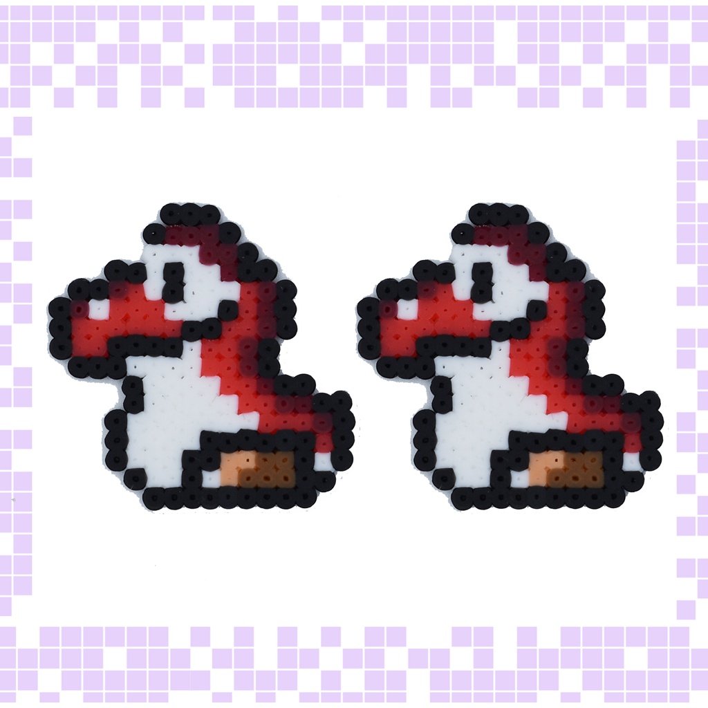 Par de Brincos Baby Yoshi Super Mario World Pixel Art Perler Beads