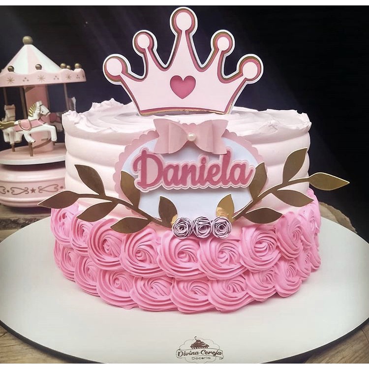 Topo De Bolo Princesa de Papel com suporte para colocar no bolo