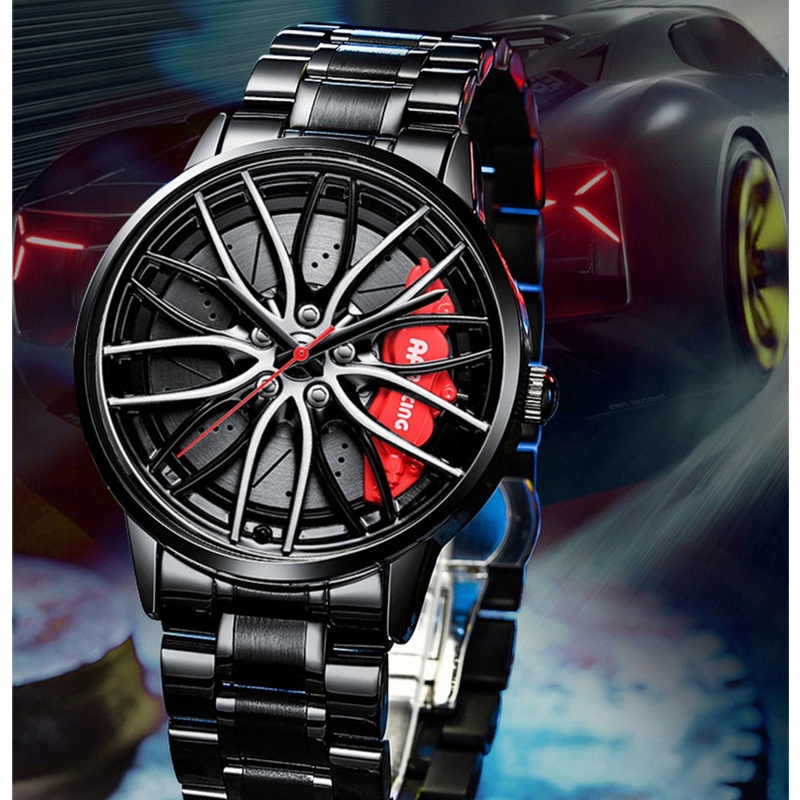 Esqueleto de carro de corrida masculino Hub de roda de negócios Não-Mecânico à prova d'água Namorado Relógio à prova d' água