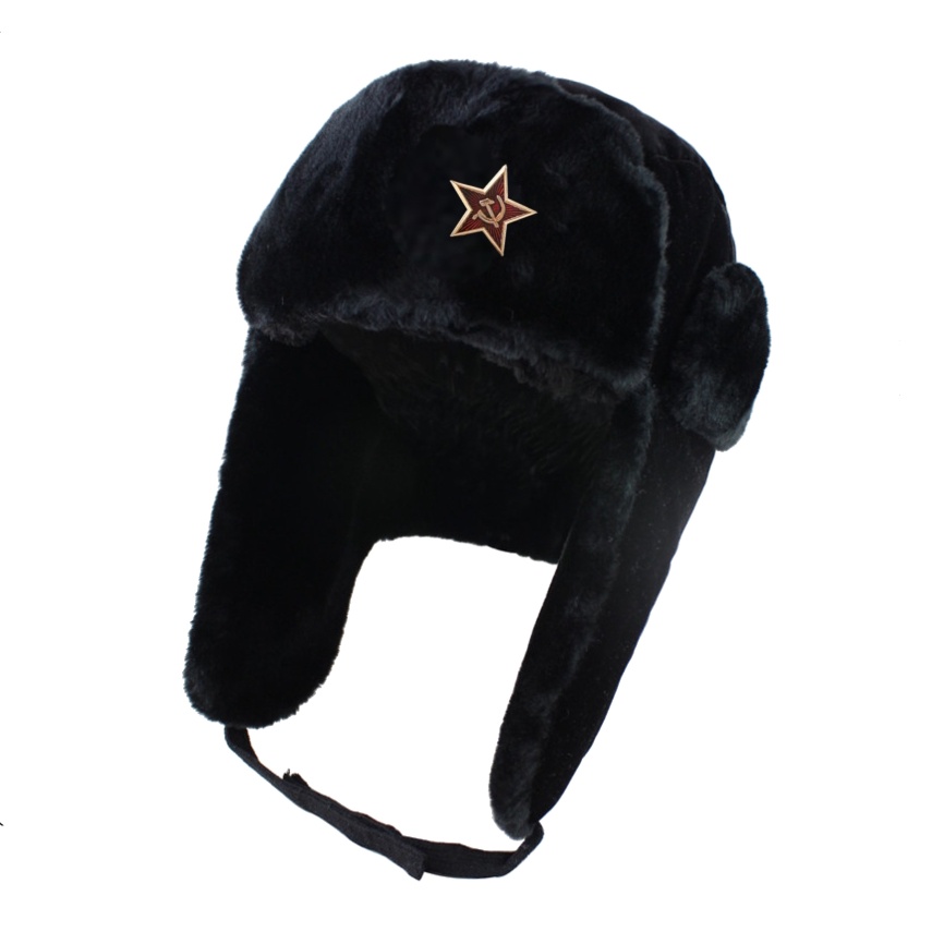 Ushanka Estilo Aviador com Distintivo de metal esmaltado (Estrela Vermelha Soviética).