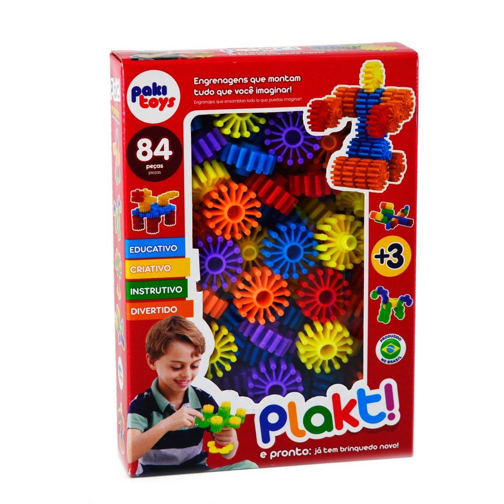 Jogo Plakt Engrenagens Coloridas 84 Peças De Montar Pakitoys - R$ 31,9