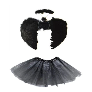 Fantasia Anjo Preto Branco Adulto Asa Arco E Saia em Oferta na Shopee
