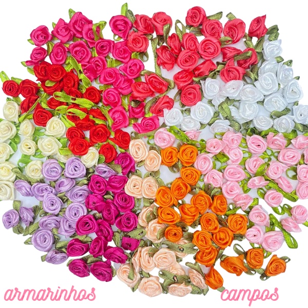 Flor Rococó com folha 25mm 100 unidades cores variadas (menor preço)