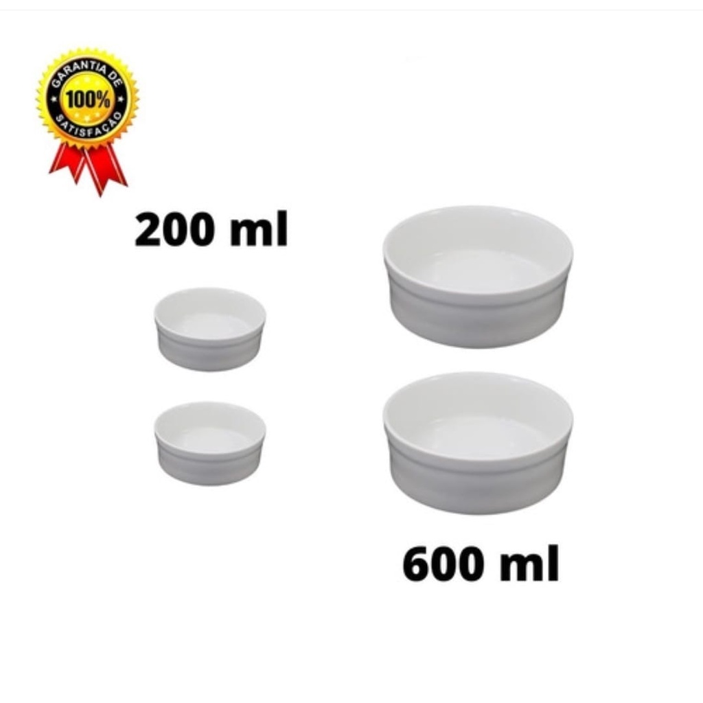 2 Comedouros 200ml E 2 Comedouros 600ml Porcelana Branco Promoção