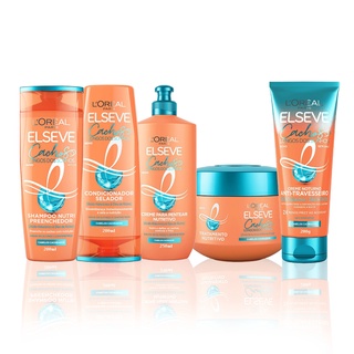 Kit Cuidado Diário Top Cachos Longos dos Sonhos Elseve Shampoo Condicionador Máscara Creme Pentear + Noturno Hialurônico