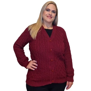 Casaco Lã Suéter Feminino Inverno Plus Size Gola V Botões