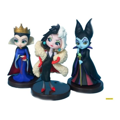 3 Miniaturas Bonecas Vilãs Disney Cruella Malévola Rainha Má