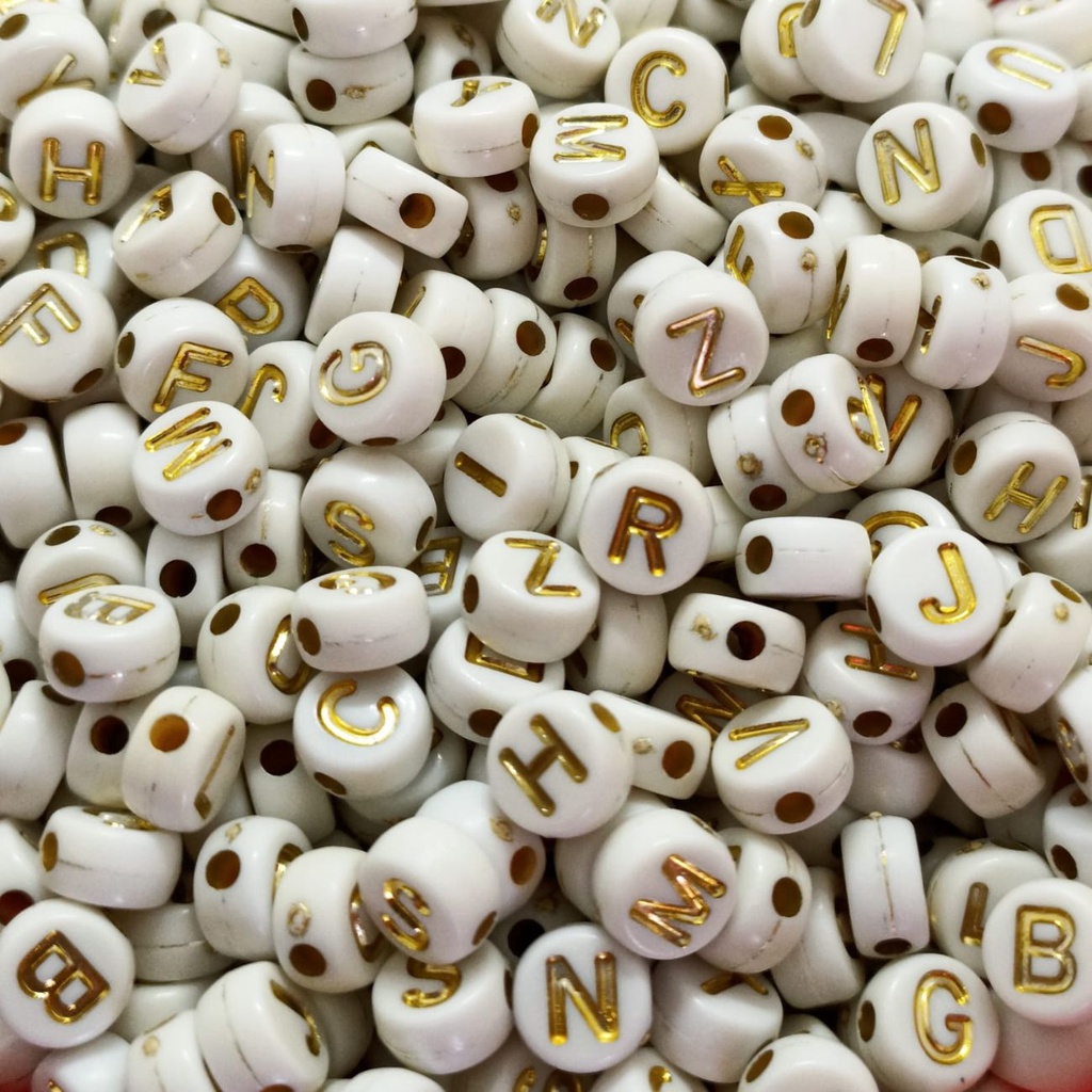 500 Un (70g) Miçangas Redondas Passante Letras Alfabeto Dourado