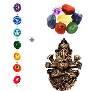 Combo Fio de Luz Chakras + Kit 7 Pedras Chakras + Estátua de Ganesha