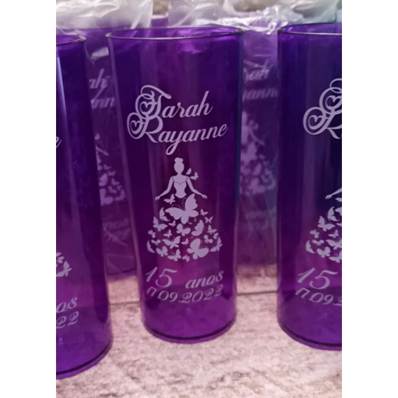 Kit com 10 un Copo Long Drink Roxo com Personalização Branca | Shopee ...
