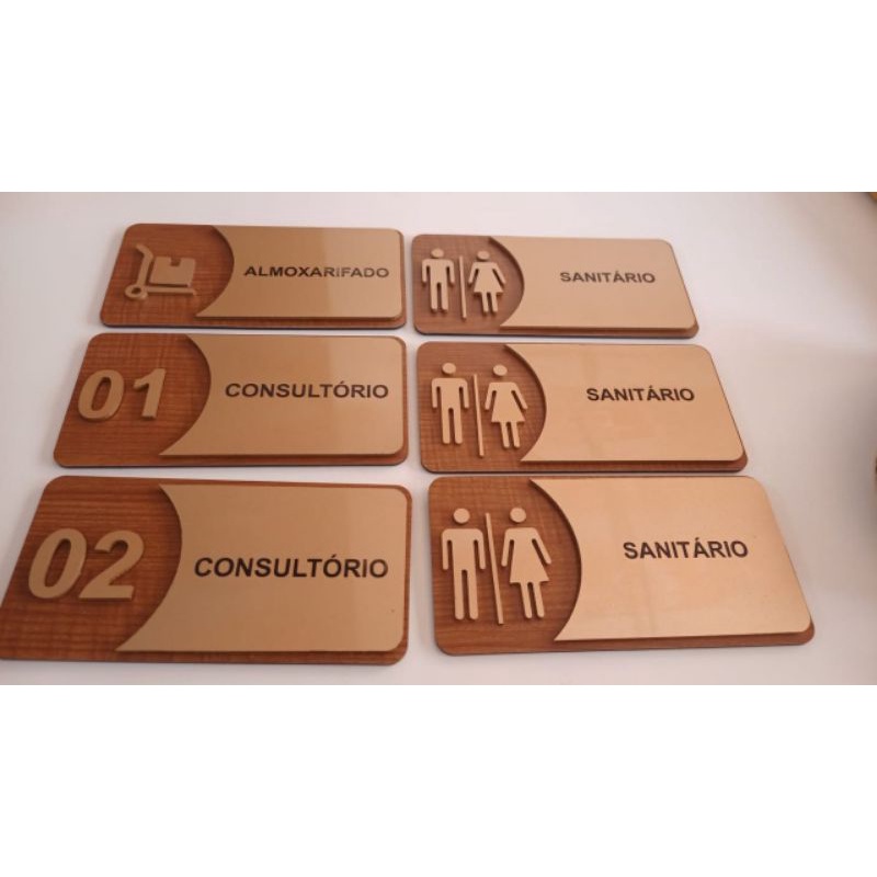 Placa de identificação para consultório, salas, sanitário, almoxarifado