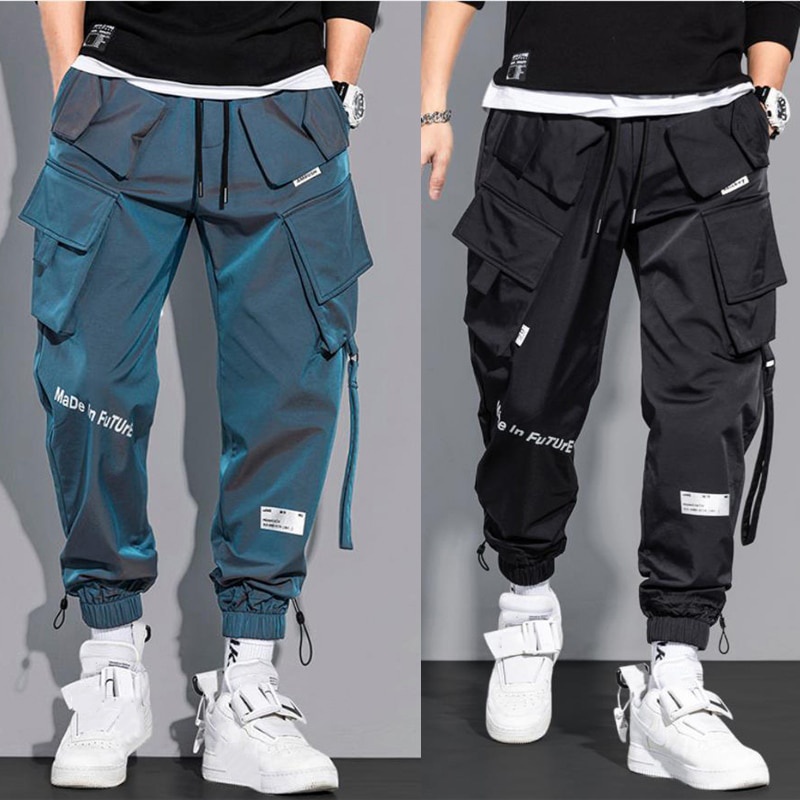 Calça Da Cargo Dos Homens De Moda Calças Hip Hop Multi Bolso De Rua Casual Esportivas