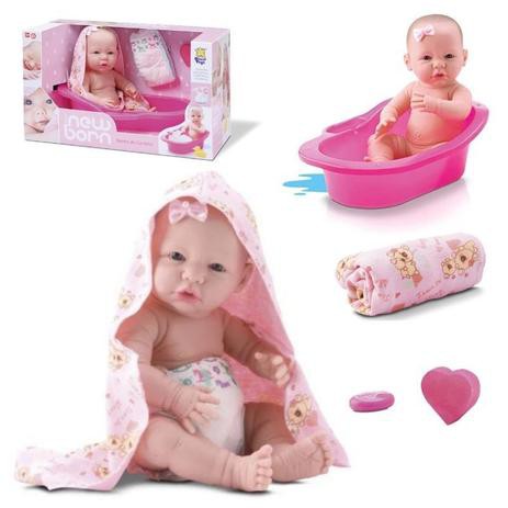 Boneca Bebê Reborn Banho de Carinho Banheira e Acessórios - Diver Toys