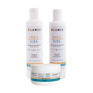 Kit Mega S.O.S Tratamento Shampoo + Condicionador + Máscara de Hidratação Tratamento Profissional 300g Lumex