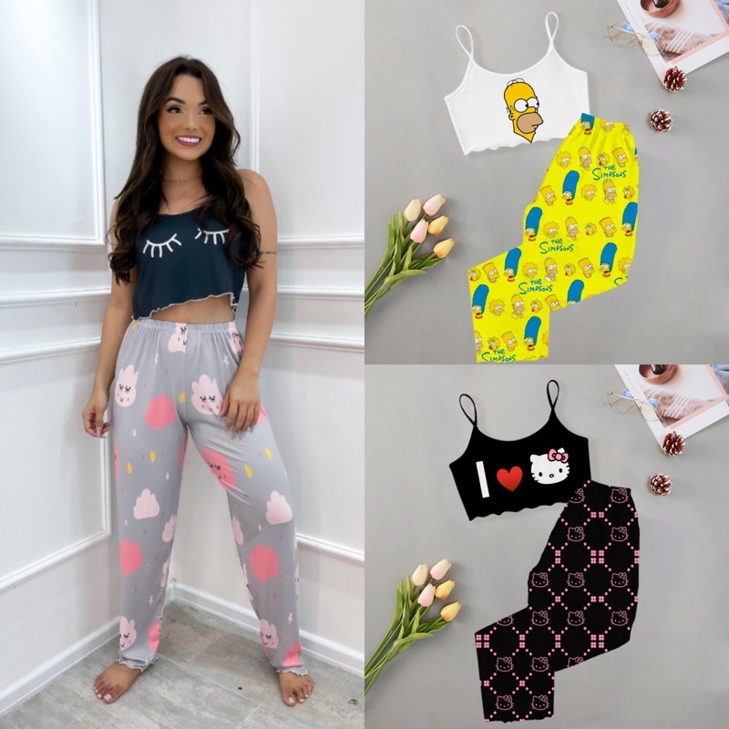 Pijama calça ondinha adulto roupa de dormir personagens