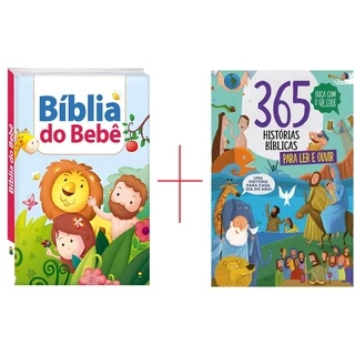 Kit com 2 Livros Biblicos - A Biblia do Bebe + 365 Historias Biblicas com QR Code para Ouvir as Historias