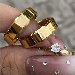 Par de alianças Chanfrada 6mm Moedas antigas Banhado 18k PROMOÇÃO