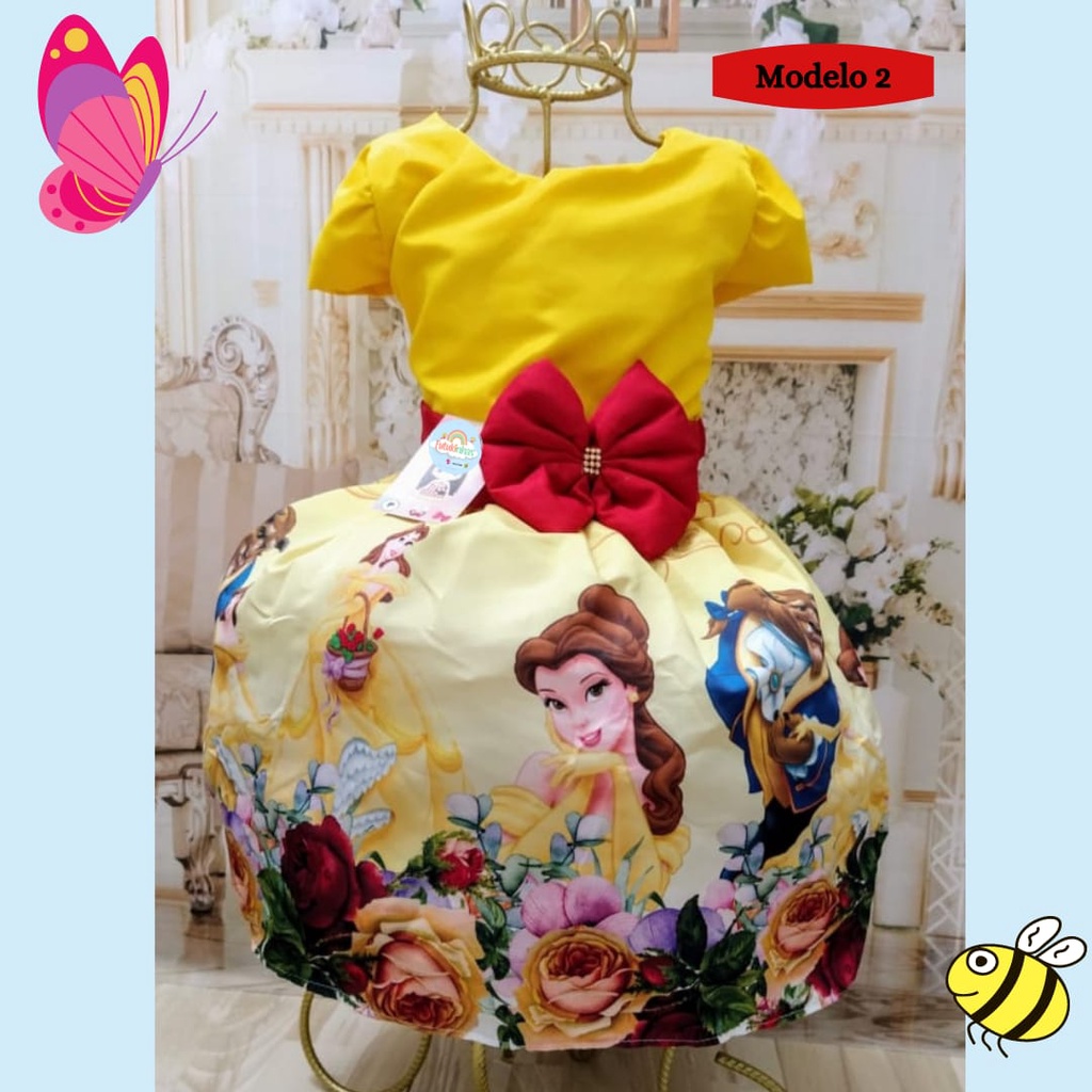 Vestido Luxo A Bela E A Fera Princesa Temático Com Saiote Tule Rodado ...