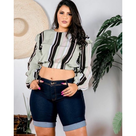 Bermuda Jeans Boyfriend Cintura Média Plus Size