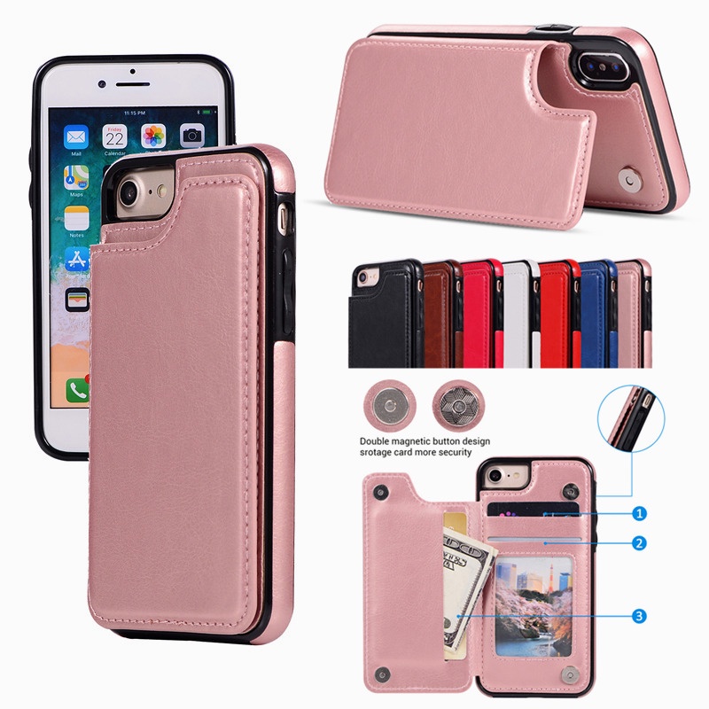 Capa Carteira Flip Magnética De Couro Para iPhone 8, 8 Plus, 7, 7 Plus, 6, 6s Plus, SE 2020, SE 2022