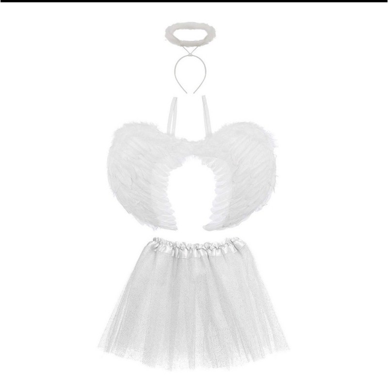 Fantasia Anjo Branco adulto Asa Arco E Saia | Shopee Brasil