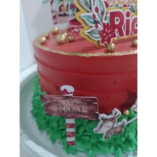 Topo de Bolo Natal aquarelado - personalizado com nome e idade