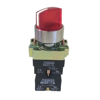 Chave Seletora Iluminada Vermelha 220V Metálica 2 Pos Fixas 90º 1NA M20ICR2-R-1A - METALTEX