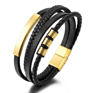 Pulseira de Couro Trançada em Aço Inoxidável para Moda Masculina Vintage nova