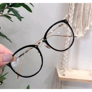 Óculos Femininos Com Armação / Lentes Claras / Redondos Grandes / De Metal