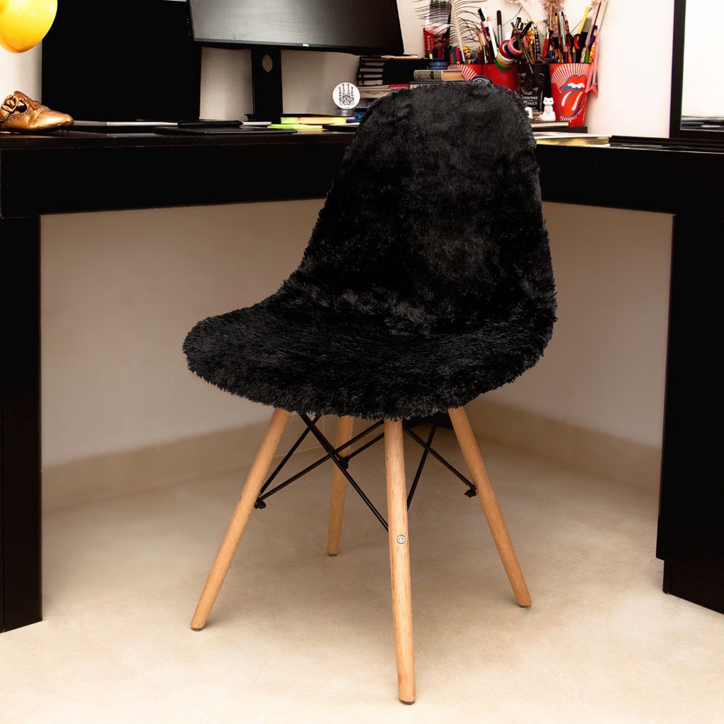 Capa Cadeira Eames Eiffel Pelo Curto Preta escritório estudo manicure penteadeira escrivaninha quarto decoração feminino menina