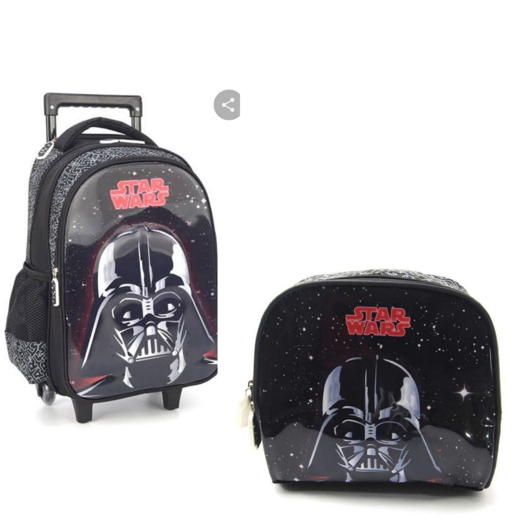 Kit Mochila Rodinha + Lancheira Escolar Masculina Star Wars Dath Vader ...