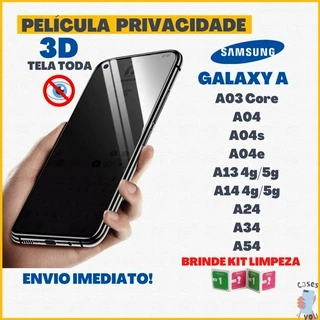 Película 3D Privativa Samsung Galaxy A Privacidade Anti Espião Espionagem Vidro A01 A03 Core A03S A04 A04E A04S A05 A05S A13 4G A13 5G A14 4G A14 5G A15 4G A15 5G A23 4G A23 5G A24 A25 5G A34 5G A54 5G M14 M34 M54