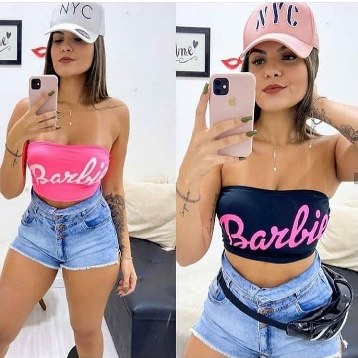 Comprar Cropped top Barbie com pelo rosa - DOS PÉS À CABEÇA - Moda