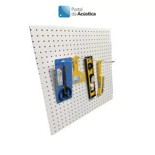 Painel Organizador Chapa Perfurada Reta Eucatex Pegboard Branca 61cm x 61 x 3mm espessura Ferramentas Acessórios