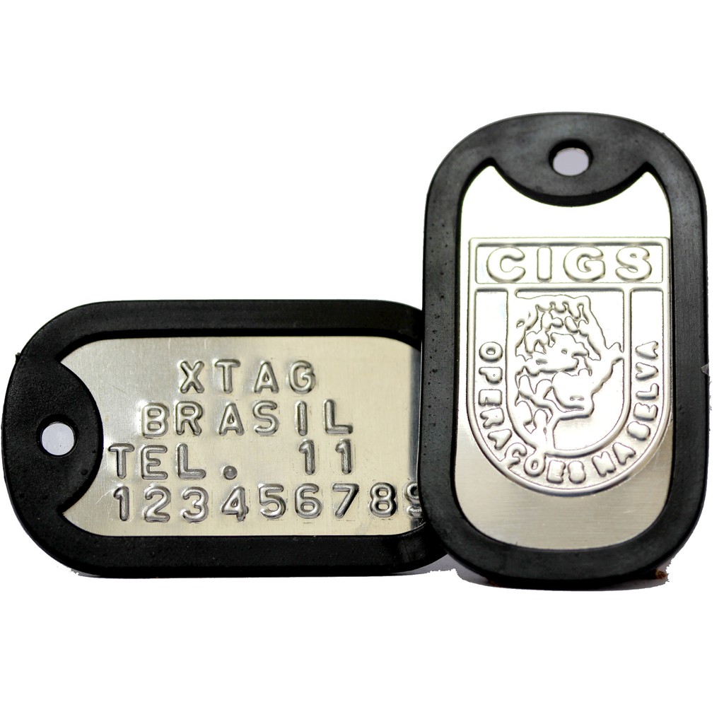 Dog Tag Completo Gravação Personalizada Alto Relevo Polícia Militar - CIGS  SELVA- Força Especiais - BR430 2SB AR4 65/12