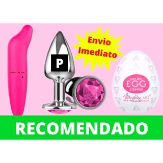Plug Anal Tamanho P Jóia Aço Inox + Vibrador Pequeno a Prova D'Água Ponto G + Egg Ovo Masturbador
