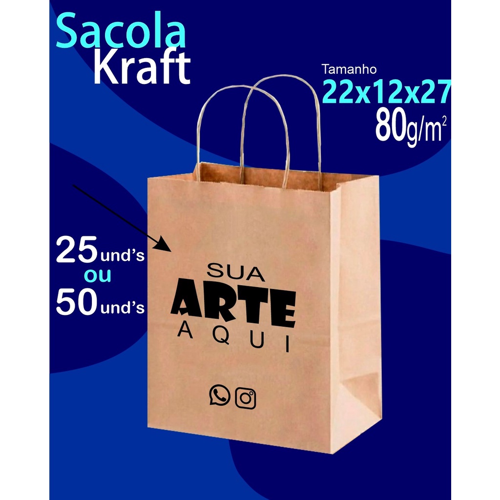 Sacola Kraft Personalizada 22x12x27 com sua LOGO