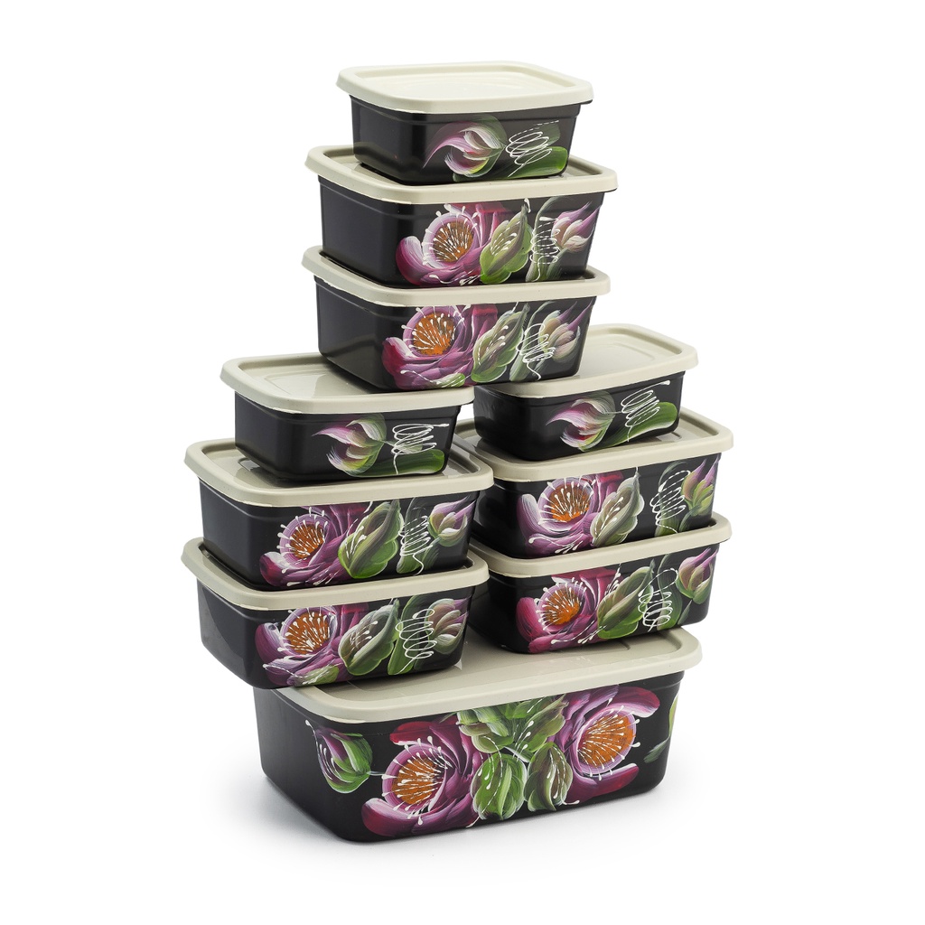 Vasilhas Potes de Plástico com 10 Peças Decorado a Mão com Tampa