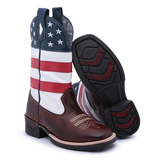 Bota Country Masculina Cano Longo Texana Bico Quadrado Couro Legítimo Solado Costurado
