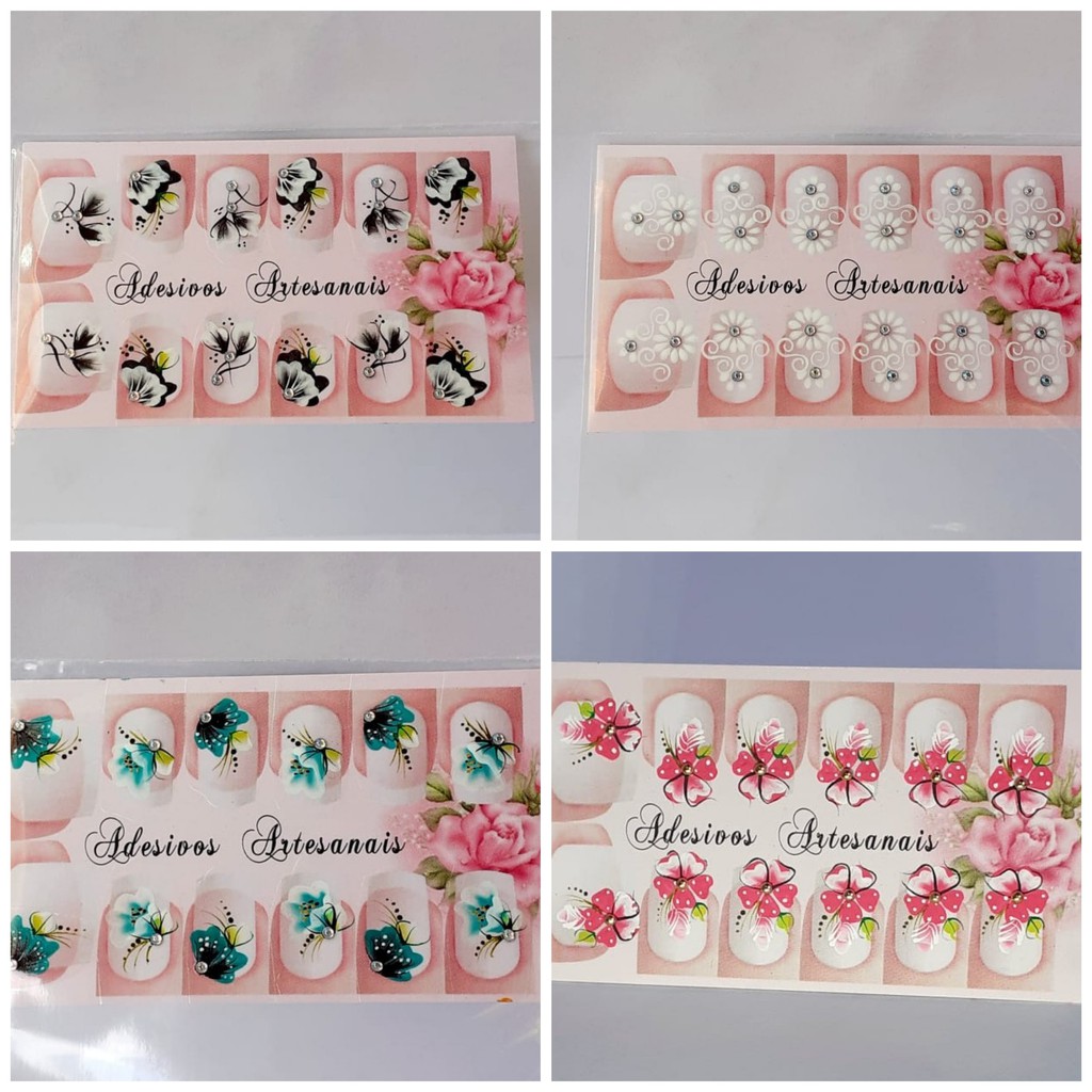 Kit 48 adesivos de unha artesanal (feito a mão) | Shopee Brasil