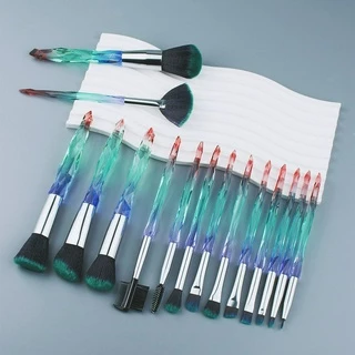 Conjunto de Escova de Maquiagem Profissional Conjunto de Escova de Maquiagem de Alta Qualidade 15 Peças Cristal de Ciano Inclui Escova em Pó Solto Escova de Pó Blush Escova de Contorno Escova de Sombra Destaque Escova de Maquiagem Ferramenta de Maquiagem