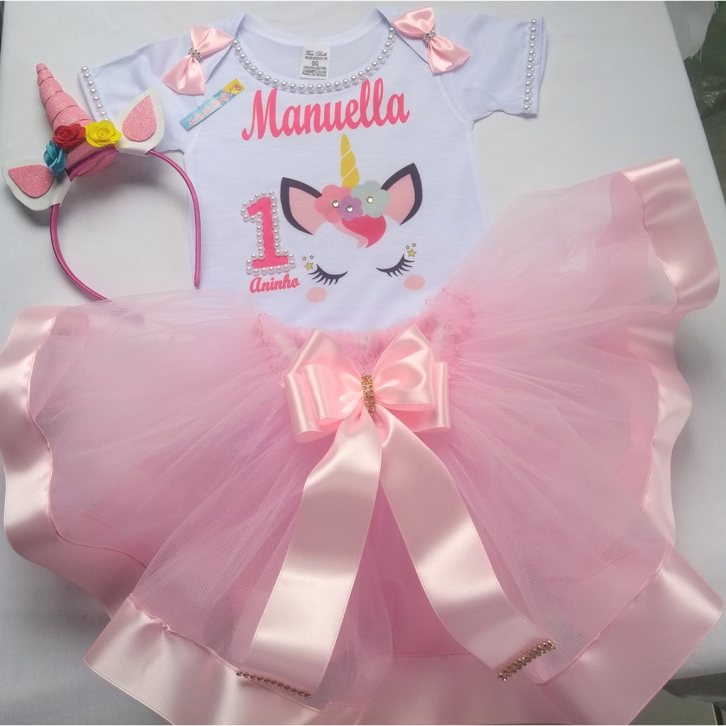 Body e saia de tule unicornio fashion infantil