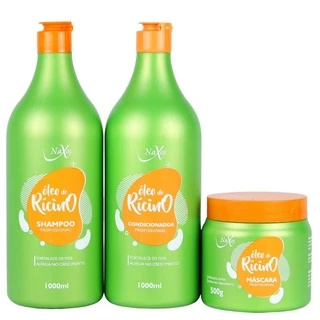Kit de Tratamento Capilar Oleo de Ricino Shampoo, Condicionador e Máscara 1 Litro Naxos