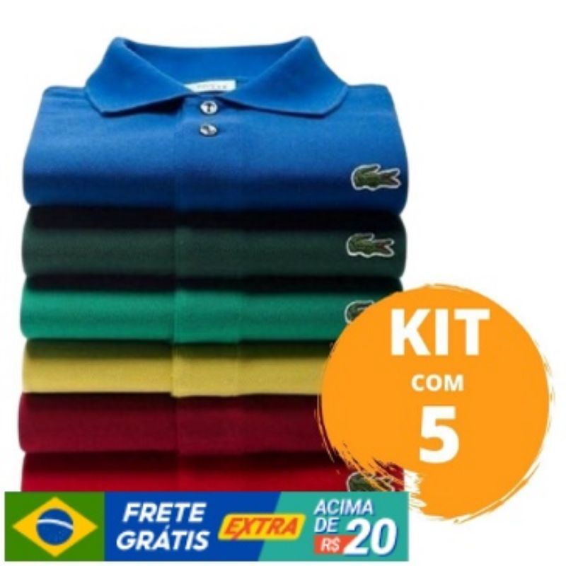 Kit 5 Camisas Polo Masculina P M G GG