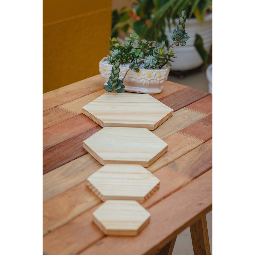 Kit de Tábuas Hexágonos de madeira pinus para mesa posta e decoração ...