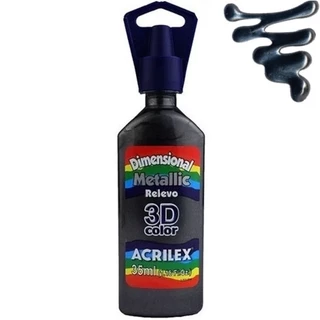 Tinta Dimensional Metallic Relevo 3D Preto 35ml Acrilex - COR METÁLICA - Tecidos de algodão, madeira, cerâmica, gesso, papel, papelão,