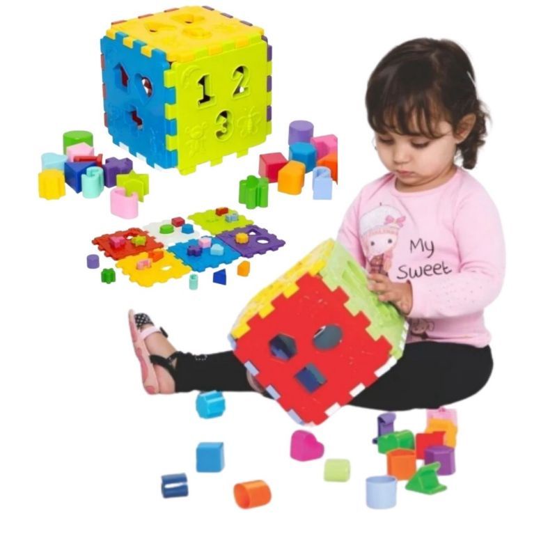 Cubo didático jogo de encaixe as peças bebê 1 ano infantil educativo  brinquedo
