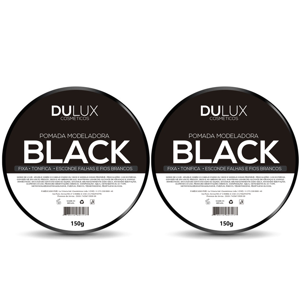 2 Pomada Modeladora Preta Pigmentada Fixação 150g Dulux