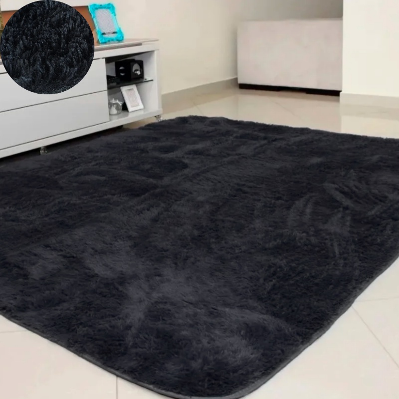 Tapete Felpudo , Peludo Para 2,00x1,50 Quarto e Sala Preto