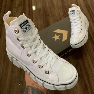 All star plataforma feminino branco couro linha preta - Kepucce Shoes